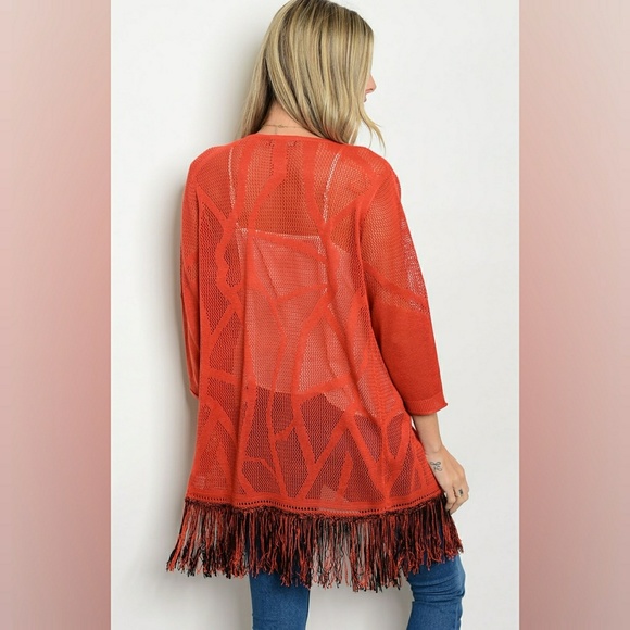 💎PRICE IS FIRM💎BRICK FRINGE KIMONO - Picture 2 of 5